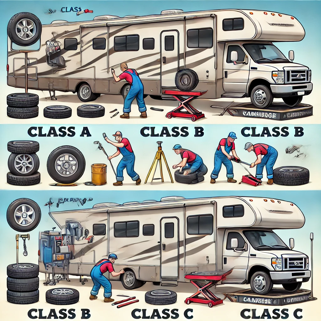 Methods to Replace Tires on Different Classes of Motorhomes.