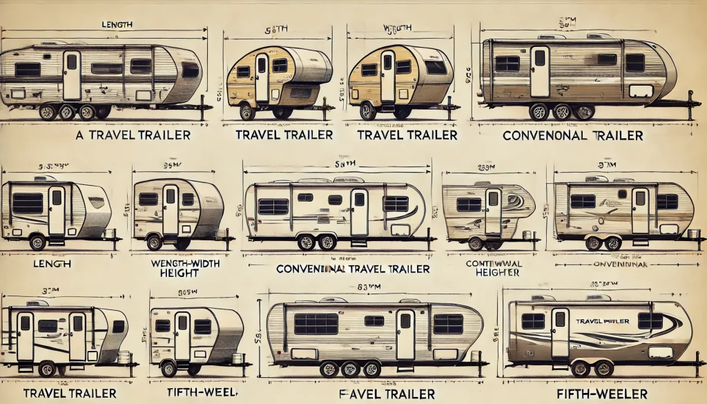 Dimensions of different classes of travel trailers