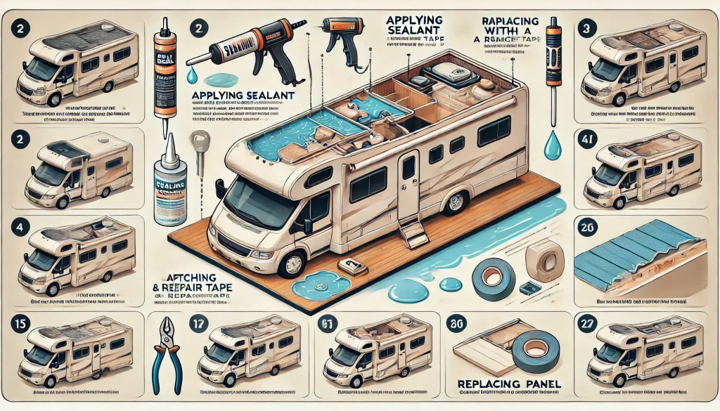 Different methods to fix Motorhome roof leakage problems.