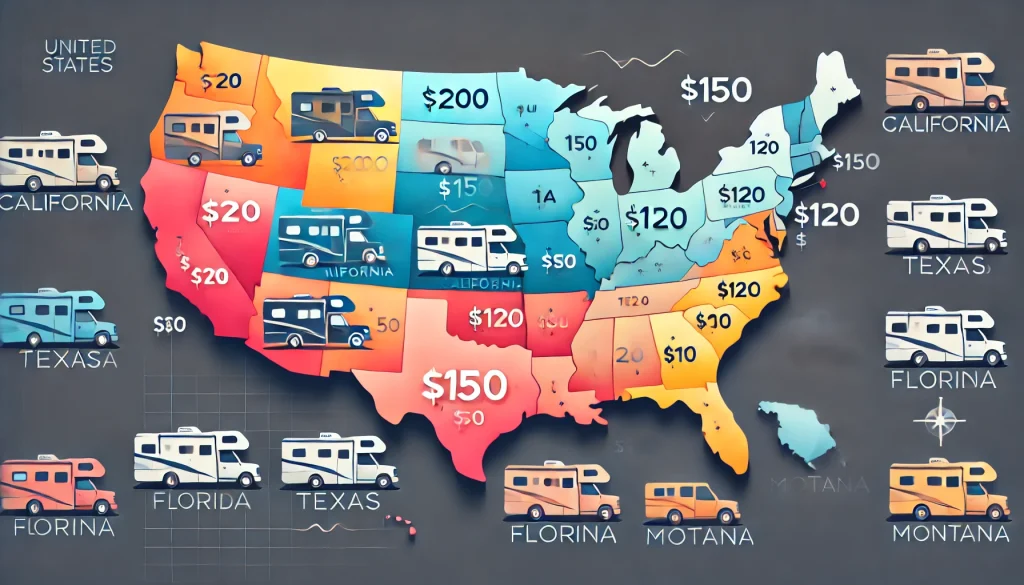 Pricing if Motorhome storage in different states of America.