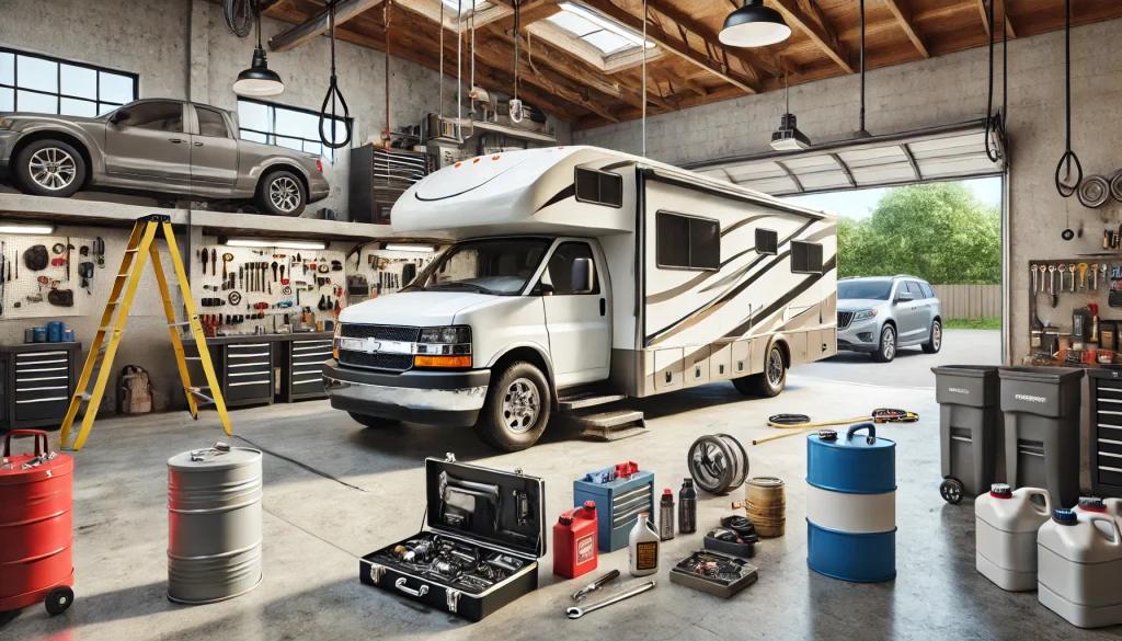 Private home garage for Motorhome storage and maintenance