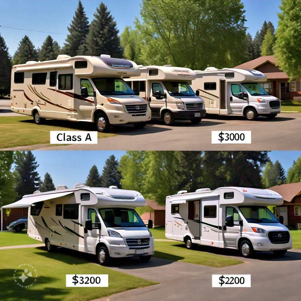 Rent prices for different class motorhomes.