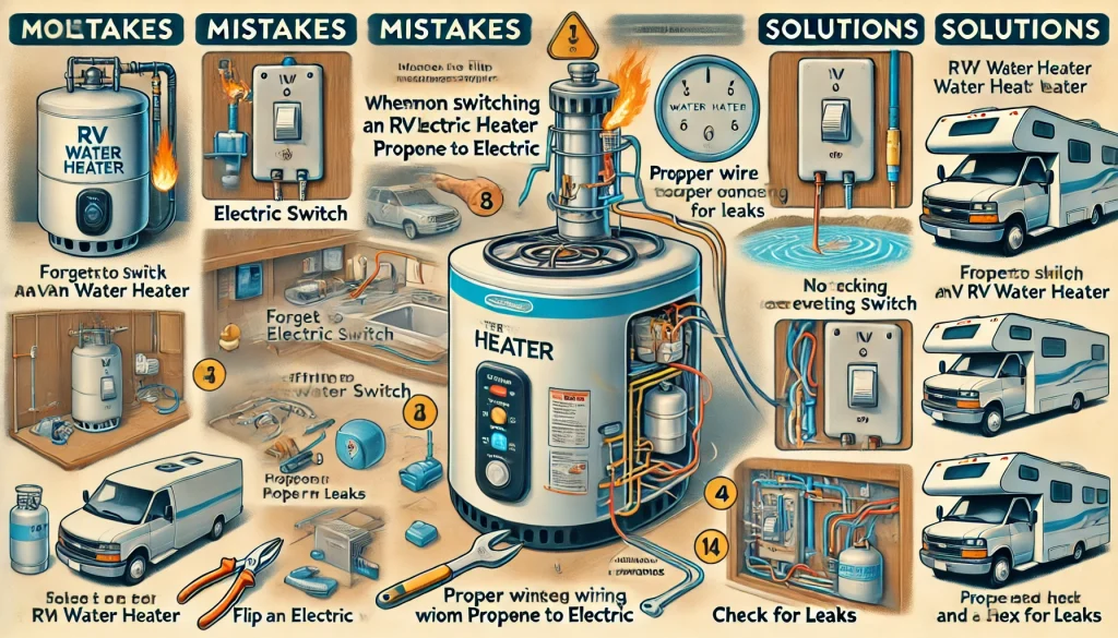 shows Common Mistakes When Switching an RV Water Heater from Propane to Electric and Their Solutions