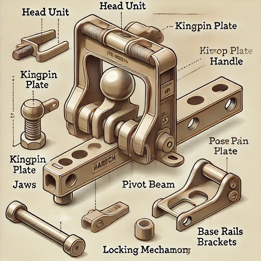 all parts of a camper trailer hitch.