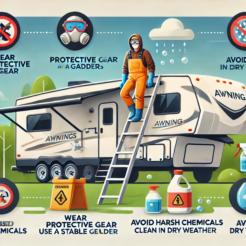 shows Safety Precautions When Cleaning RV Awnings